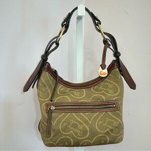 Vintage Dooney & Bourke Denim Canvas Hearts Signature Hobo Shoulder Bag